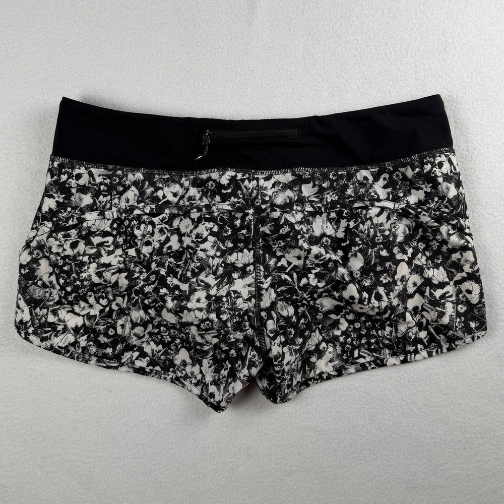 Lululemon Women's Floral Print Speed Short White Black Sz 10 - Picture 3 of 9
